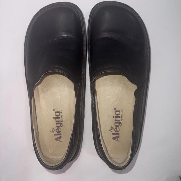 Alegria Deb Black Leather Old Money Classic Slip On Clogs Shoes Size 7-7.5 - Picture 3 of 14